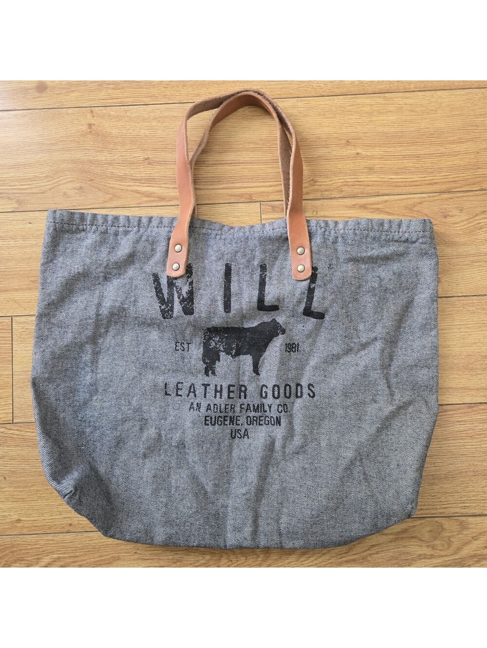 Will Leather Goods Tribeca Film Festival Canvas Leather Tote Bag USA Gray 18×14"